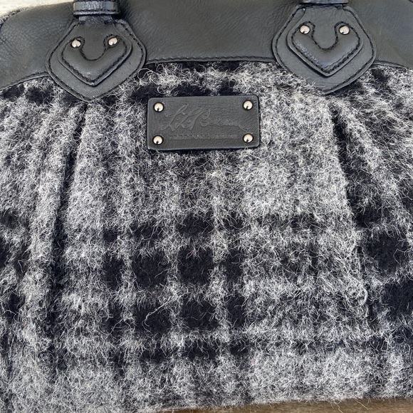 Rare! L.L. Bean Plaid Alpaca Wool Leather Handle Purse Satchel Handbag - Picture 2 of 13